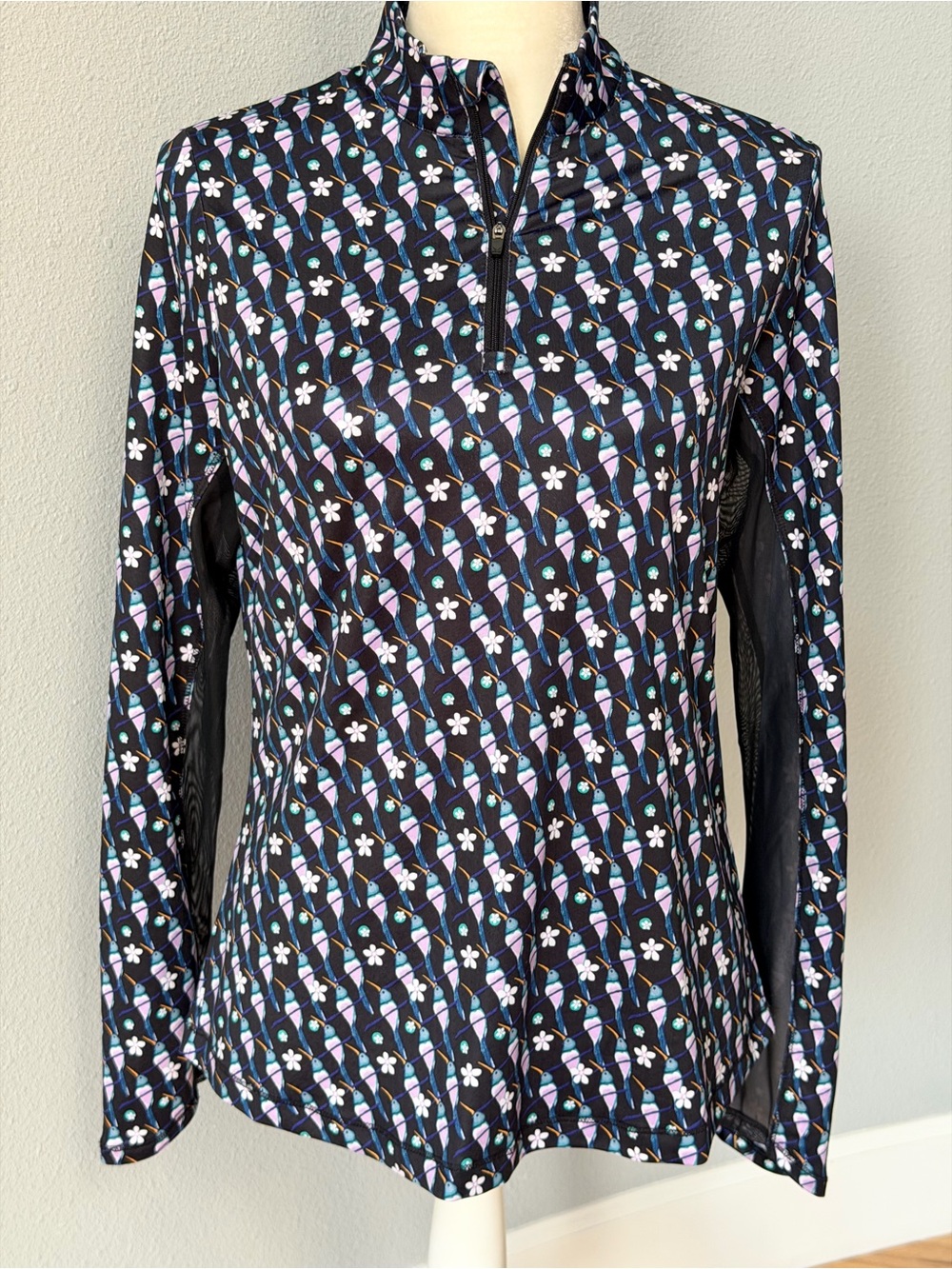 Callaway Weather Series Hummingbird Print 1/4 Zip Golf Pullover Top Medium